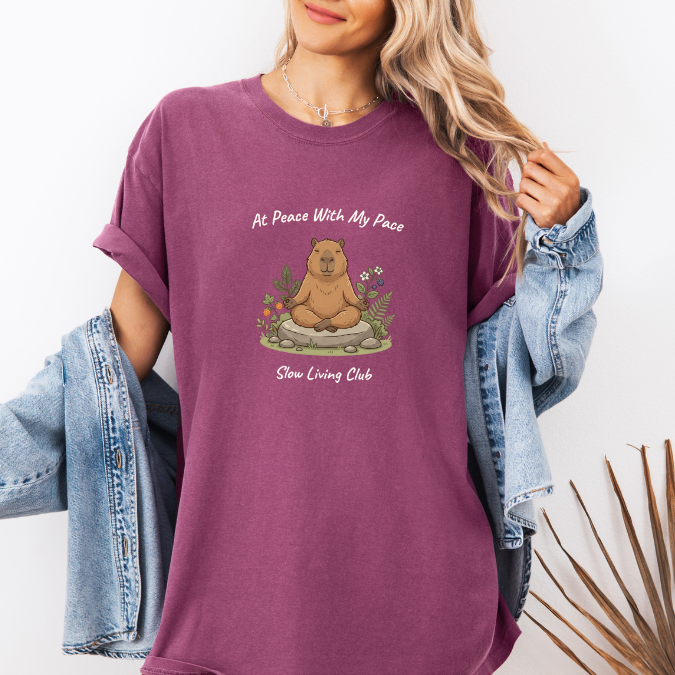 At Peace With My Pace Capybara Shirt — Slow Living Club | Comfort Colors Graphic Tee