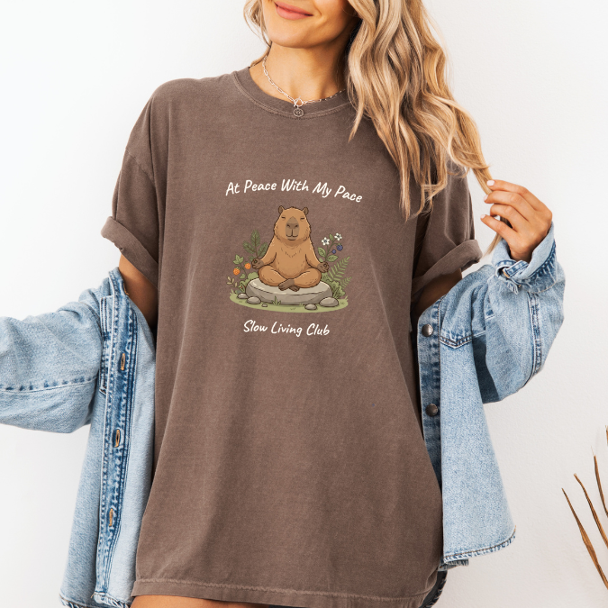At Peace With My Pace Capybara Shirt — Slow Living Club | Comfort Colors Graphic Tee
