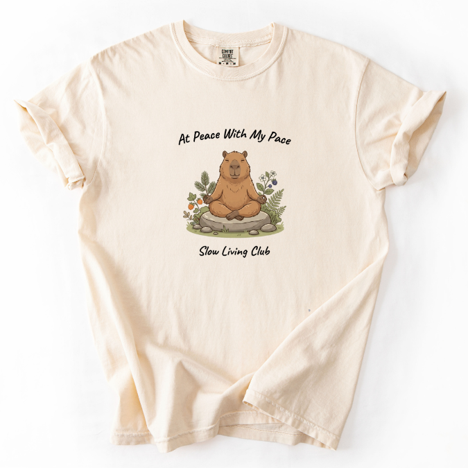 At Peace With My Pace Capybara Shirt — Slow Living Club | Comfort Colors Graphic Tee
