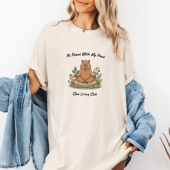 At Peace With My Pace Capybara Shirt — Slow Living Club | Comfort Colors Graphic Tee