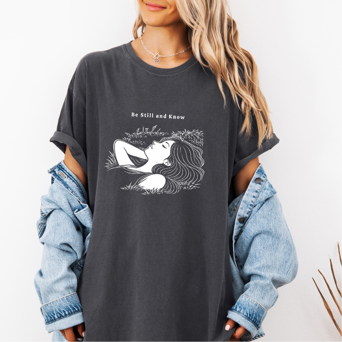 Be Still and Know Graphic Tee – Feminine Christian Line Art Shirt | Comfort Colors Faith Tee