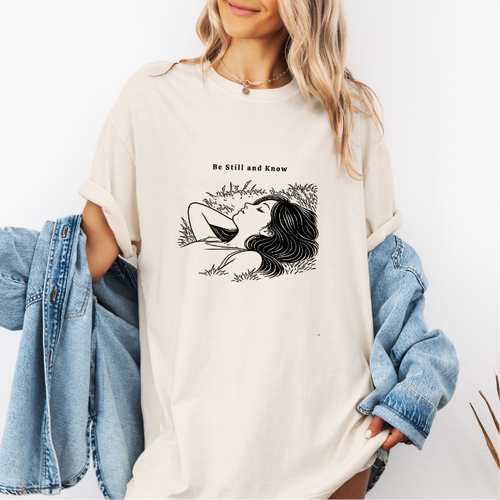 Be Still and Know Graphic Tee – Feminine Christian Line Art Shirt | Comfort Colors Faith Tee