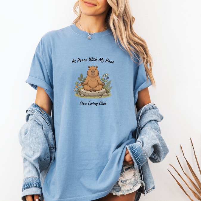 At Peace With My Pace Capybara Shirt — Slow Living Club | Comfort Colors Graphic Tee