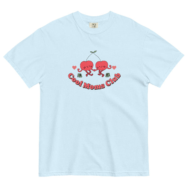 Cool Moms Club pink graphic t-shirt with cute kawaii dancing cherries and hearts – funny sweet Mother's Day gift for mom