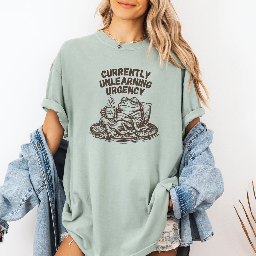 Currently Unlearning Urgency Frog Comfort Colors Tee